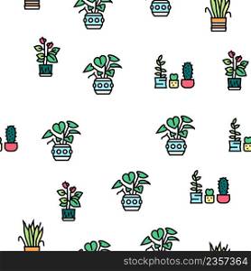 Houseplant Store Sale Vector Seamless Pattern Thin Line Illustration. Houseplant Store Sale Vector Seamless Pattern