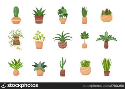 Houseplants icons set cartoon vector. Flower design. Pot gardenia. Houseplants icons set cartoon vector. Flower design