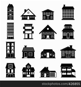 Houses black simple icons set isolated on white background. Houses black simple icons set