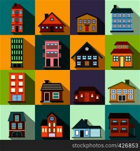 Houses flat icons set for web and mobile devices. Houses flat icons set