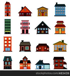 Houses flat icons set isolated on white background. Houses flat icons set