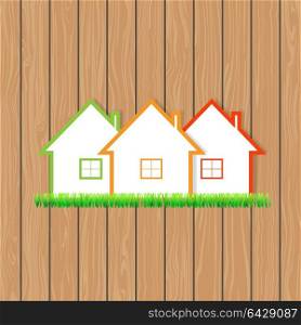 Houses for sale on the wooden background. . Houses for sale on the wooden background. Vector illustration .