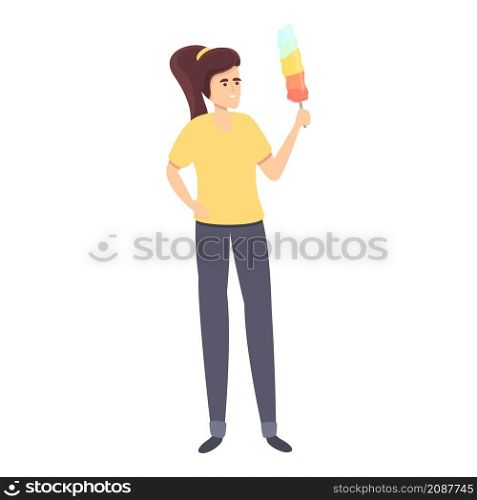 Housewife dust clean icon cartoon vector. Woman household. Mother housework. Housewife dust clean icon cartoon vector. Woman household