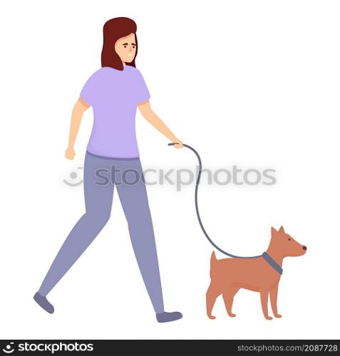 Housewife walking dog icon cartoon vector. Mom multitasking. Home housework. Housewife walking dog icon cartoon vector. Mom multitasking