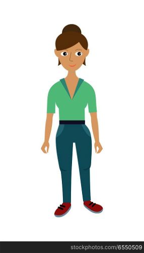 Housewoman. Cleaning service. Female member of the cleaning service staff in uniform. Worker of cleaning company. Successful cleaning business manager. Hotel charwomen isolated. Vector illustration. Housewoman Female Worker of Cleaning Company
