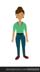 Housewoman. Cleaning service. Female member of the cleaning service staff in uniform. Worker of cleaning company. Successful cleaning business manager. Hotel charwomen isolated. Vector illustration. Housewoman Female Worker of Cleaning Company