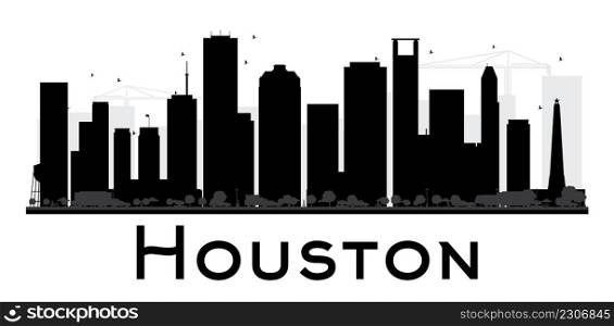Houston City skyline black and white silhouette. Vector illustration. Simple flat concept for tourism presentation, banner, placard or web site. Business travel concept. Cityscape with landmarks