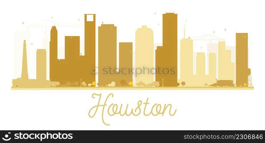 Houston City skyline golden silhouette. Vector illustration. Simple flat concept for tourism presentation, banner, placard or web site. Business travel concept. Cityscape with landmarks