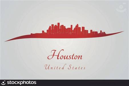 Houston skyline in red and gray background in editable vector file