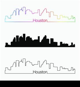Houston skyline linear style with rainbow in editable vector file