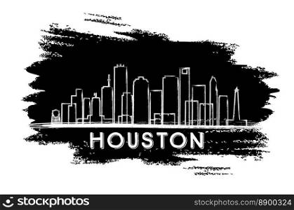 Houston Skyline Silhouette. Hand Drawn Sketch. Vector Illustration. Business Travel and Tourism Concept with Modern Architecture. Image for Presentation Banner Placard and Web Site.
