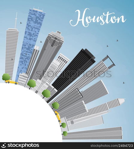 Houston Skyline with Gray Buildings and Blue Sky. Vector Illustration. Business Travel and Tourism Concept with Copy Space. Image for Presentation Banner Placard and Web Site.