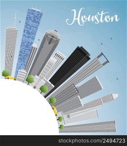 Houston Skyline with Gray Buildings and Blue Sky. Vector Illustration. Business Travel and Tourism Concept with Copy Space. Image for Presentation Banner Placard and Web Site.