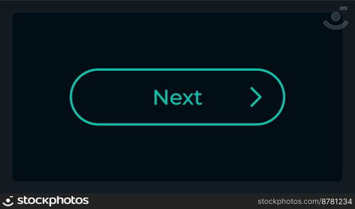 Hover next step button UI element template. Editable isolated vector dashboard component. Flat user interface. Visual data presentation. Web design widget for mobile application with dark theme. Hover next step button UI element template