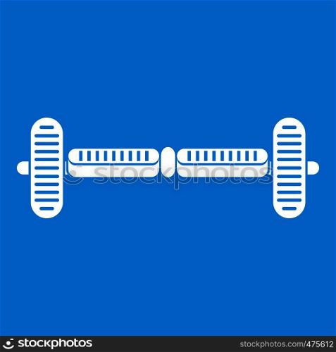 Hoverboard gyro pod icon white isolated on blue background vector illustration. Hoverboard gyro pod icon white