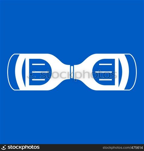 Hoverboard gyro pod top view icon white isolated on blue background vector illustration. Hoverboard gyro pod top view icon white