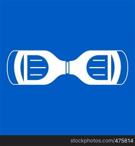 Hoverboard gyro pod top view icon white isolated on blue background vector illustration. Hoverboard gyro pod top view icon white