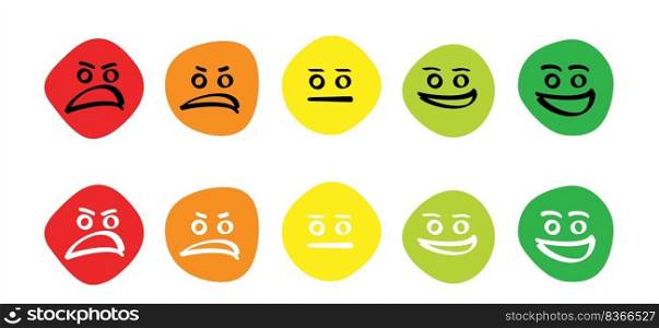 How do you rate our service. Customer, satisfaction, rating the scale. Cartoon feedback form and product quality. Service satisfaction rating.  Mood from angry atisfaction symboll
