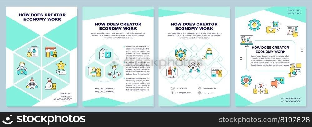 How does creator economy work brochure template. Leaflet design with linear icons. Editable 4 vector layouts for presentation, annual reports. Arial-Black, Myriad Pro-Regular fonts used. How does creator economy work brochure template