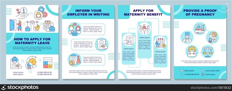 How to apply for maternity leave brochure template. Flyer, booklet, leaflet print, cover design with linear icons. Vector layouts for presentation, annual reports, advertisement pages. How to apply for maternity leave brochure template