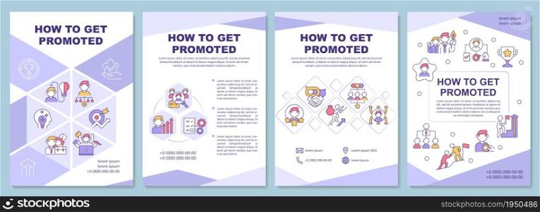 How to get promoted brochure template. Career advancement. Flyer, booklet, leaflet print, cover design with linear icons. Vector layouts for presentation, annual reports, advertisement pages. How to get promoted brochure template