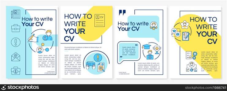 How to write resume brochure template. Highlight skills in resume. Flyer, booklet, leaflet print, cover design with linear icons. Vector layouts for presentation, annual reports, advertisement pages. How to write resume brochure template