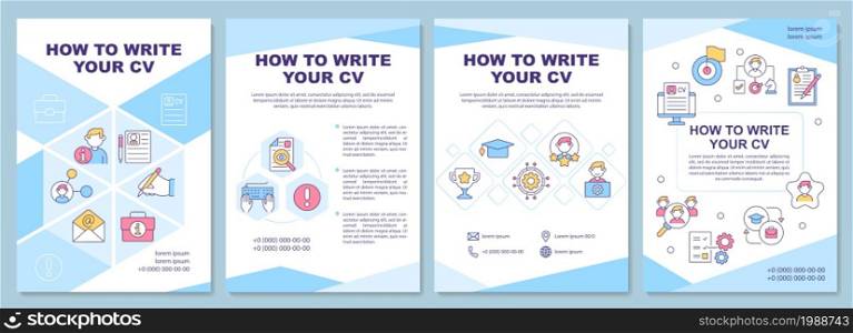 How to write your cv brochure template. Highlight skills in resume. Flyer, booklet, leaflet print, cover design with linear icons. Vector layouts for presentation, annual reports, advertisement pages. How to write your cv brochure template