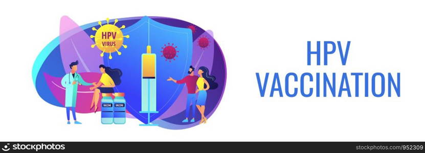 HPV infection medication. Virus prevention. HPV vaccination, protecting against cervical cancer, human papillomavirus vaccination program concept. Header or footer banner template with copy space.. HPV vaccination concept banner header