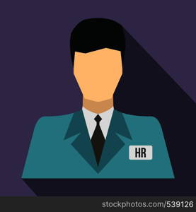 HR avatar icon in flat style on purple background. HR avatar icon, flat style