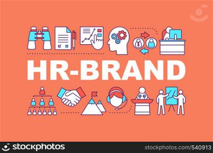 HR brand word concepts banner. Human resources management. Employment. Recruitment. Staff hiring. Isolated lettering typography idea with linear icons. Vector outline illustration. HR brand word concepts banner