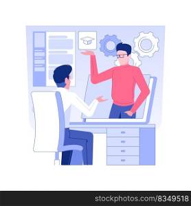 HR consultancy isolated concept vector illustration. Man deals with career counselling using laptop, expat hiring, HR management, human resources, headhunting agency vector concept.. HR consultancy isolated concept vector illustration.