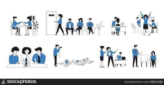 Hr employer interview. Report employee, business meeting for interviewing. Evaluation of managers, human resources and resume recent vector scenes. Illustration candidate and hr interview. Hr employer interview. Report employee, business meeting for interviewing. Evaluation of managers, human resources and resume recent vector scenes