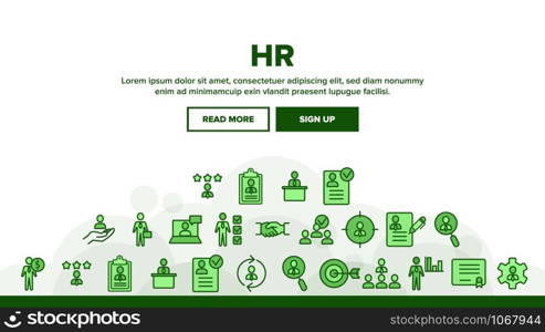 HR Human Resources Landing Web Page Header Banner Template Vector. Profile And Target With Arrow, Handshake, Character Businessman And Video Conference HR Illustration. HR Human Resources Landing Header Vector