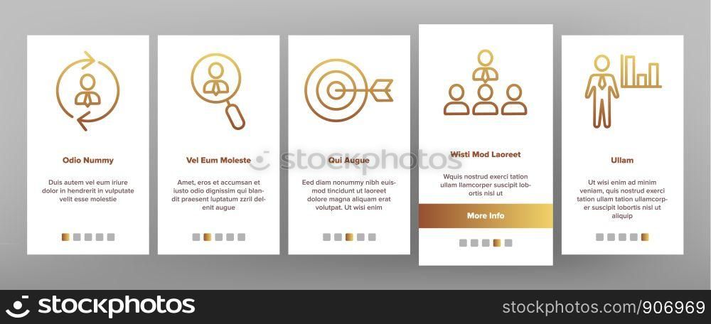 HR Human Resources Onboarding Mobile App Page Screen Vector Thin Line. Profile And Target With Arrow, Handshake, Character Businessman And Video Conference HR Linear Pictograms. Illustrations. HR Human Resources Onboarding Vector