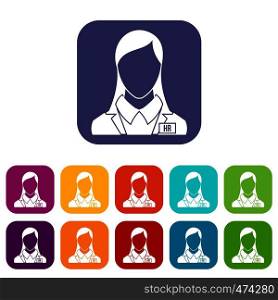 HR management icons set vector illustration in flat style In colors red, blue, green and other. HR management icons set