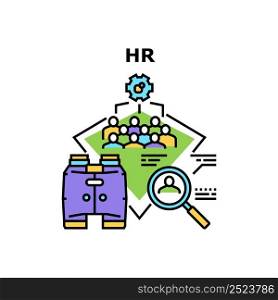 Hr Occupation Vector Icon Concept. Hr Occupation For Searching Colleague, Researching Cv And Interview Candidate. Human Resources Worker Business And Recruitment Color Illustration. Hr Occupation Vector Concept Color Illustration