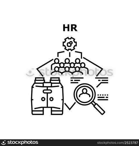 Hr Occupation Vector Icon Concept. Hr Occupation For Searching Colleague, Researching Cv And Interview Candidate. Human Resources Worker Business And Recruitment Black Illustration. Hr Occupation Vector Concept Black Illustration