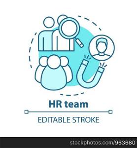 HR team concept icon. Employment service, recruitment idea thin line illustration. Staff search and human resources management. Candidate sourcing. Vector isolated outline drawing. Editable stroke