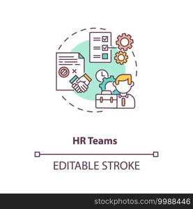 HR teams concept icon. Contract management software users. Contract management in companies processes idea thin line illustration. Vector isolated outline RGB color drawing. Editable stroke. HR teams concept icon