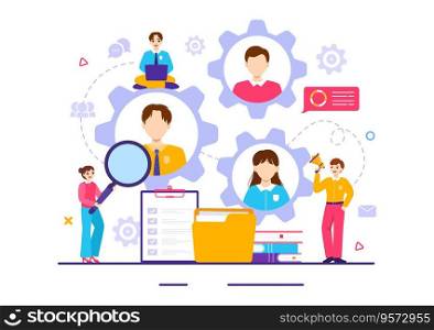 HRM Human Resource Management Vector Illustration with System Managing Company Employee for Marketing Materials and Business Background Design