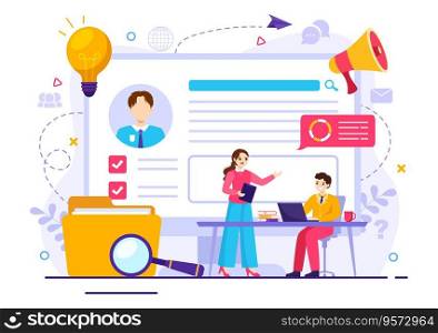 HRM Human Resource Management Vector Illustration with System Managing Company Employee for Marketing Materials and Business Background Design
