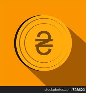 Hryvnia sign icon in flat style on yellow background. Hryvnia sign icon, flat style