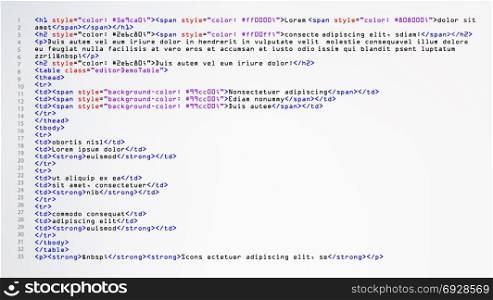 HTML Abstract Code Vector. Colorful Tags In Browser View. Source Code. Abstract Computer Script.. HTML Simple Code Vector. Colorful Abstract Program Tags In Developer View. Screen Of Colored Lighted Syntax Of Source Code
