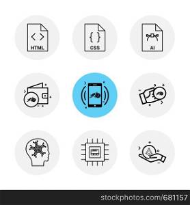html , css , ai , wallet, mobile ,crypto currency , money , ic, brain ,icon, vector, design, flat, collection, style, creative, icons