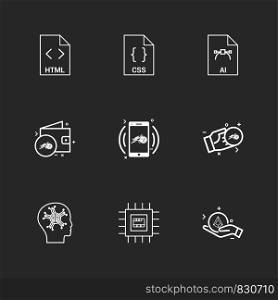 html , css , ai , wallet, mobile ,crypto currency , money , ic, brain ,icon, vector, design, flat, collection, style, creative, icons