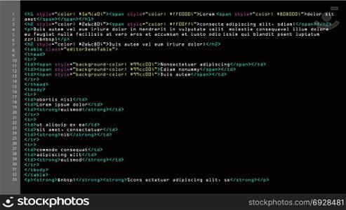 HTML Simple Code Vector.. HTML Simple Code Vector. Colorful Abstract Program Tags In Developer View. Screen Of Colored Lighted Syntax Of Source Code