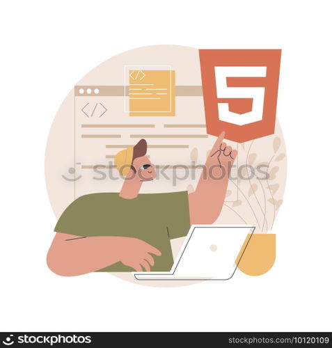 HTML5 website development abstract concept vector illustration. HTML5 development, website design element, menu bar, responsive landing page, user experience abstract metaphor.. HTML5 website development abstract concept vector illustration.
