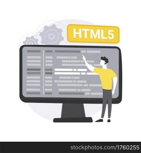 HTML5 website development abstract concept vector illustration. HTML5 development, website design element, menu bar, responsive landing page, user experience abstract metaphor.. HTML5 website development abstract concept vector illustration.