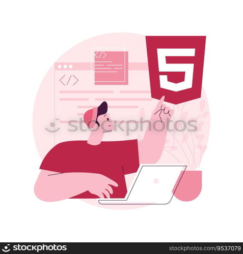HTML5 website development abstract concept vector illustration. HTML5 development, website design element, menu bar, responsive landing page, user experience abstract metaphor.. HTML5 website development abstract concept vector illustration.