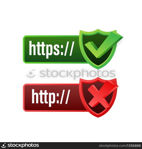 http and https protocols on shield, on white background. Vector stock illustration. http and https protocols on shield, on white background. Vector stock illustration.